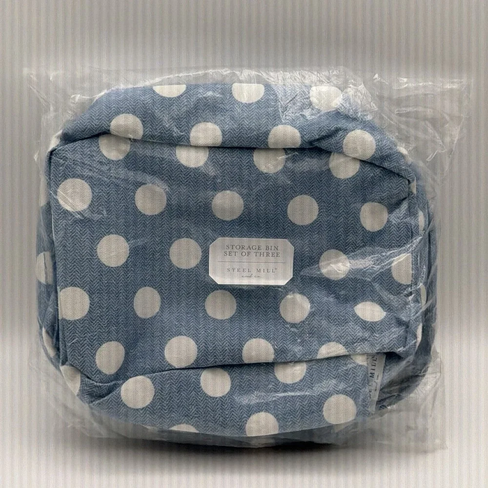 Steel Mill & Co Storage Bin Set of 3 Blue Polka Dot‎
